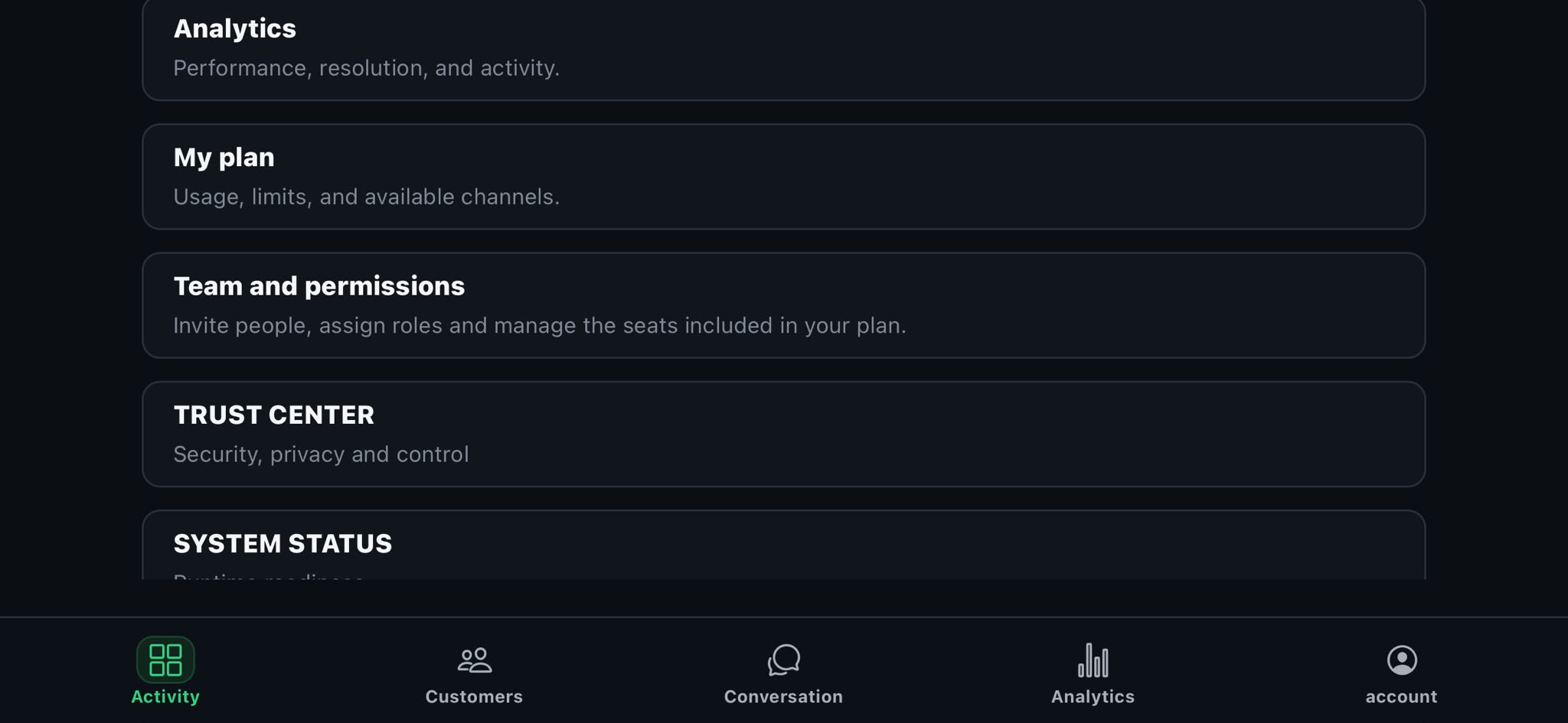 Team security and operations screen